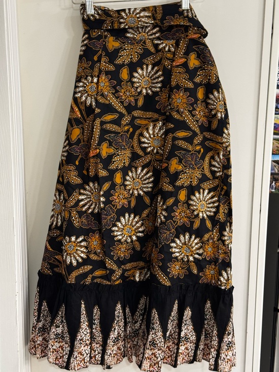 Cleobella Dresses & Skirts - Cleobella Black Maxi Wrap Skirt w/ Floral Block Print 100% Organic Cotton